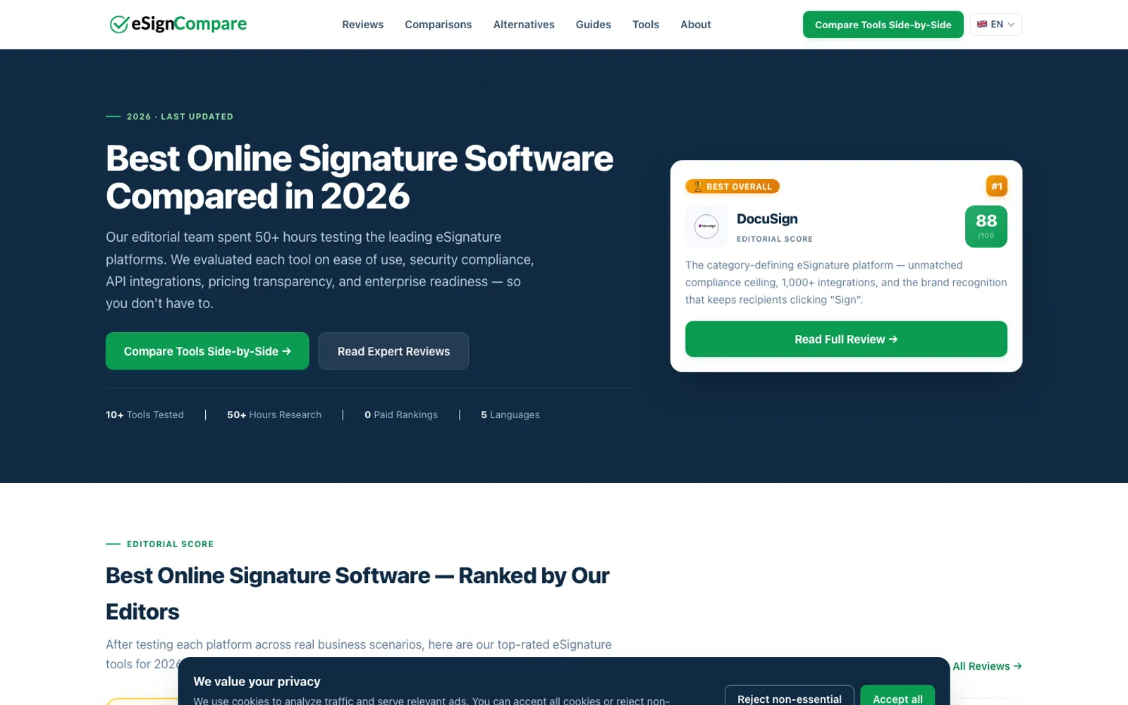 eSignCompare — Software reviews website