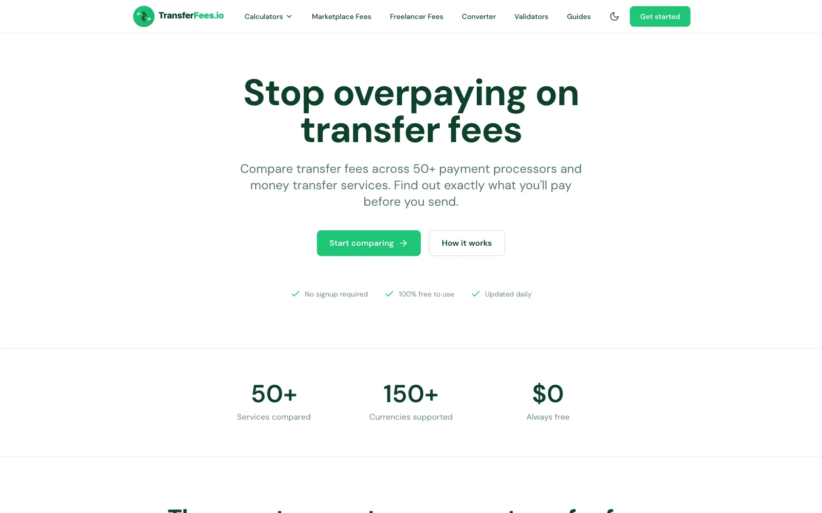 TransferFees — Fintech website